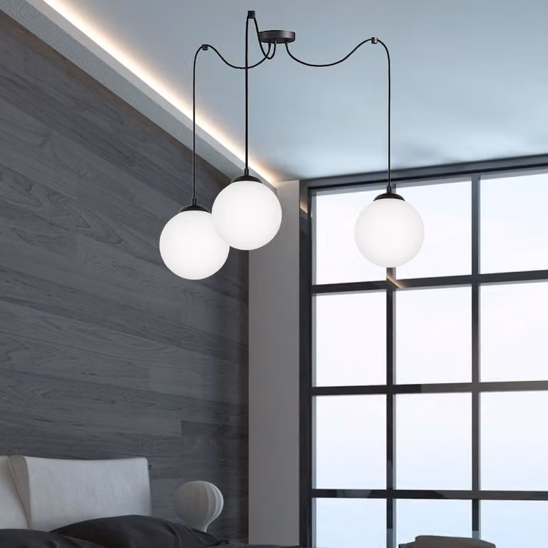 Lampada a sospensione nera, paralume in vetro, E14, Bronx 13-761