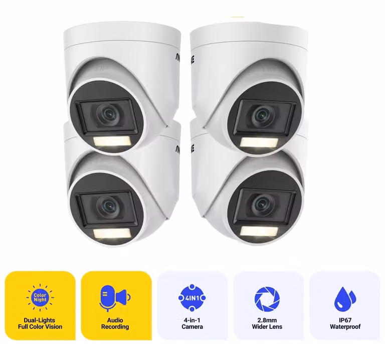 Sistema di telecamere di sicurezza - Telecamera da 5MP - Per uso esterno - Grado di protezione IP67 (resistente all'acqua) - Telecamera a cupola per esterni - Telecamera di sorveglianza