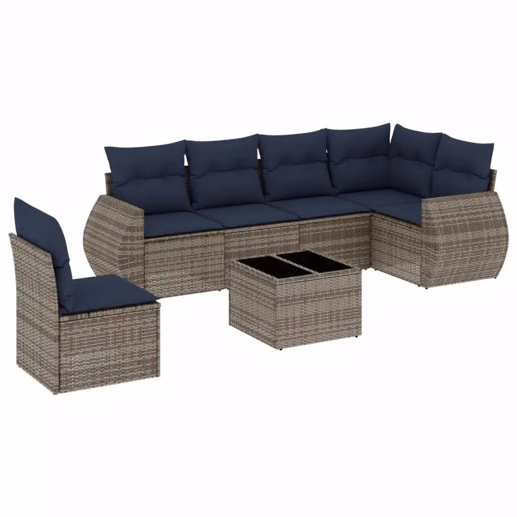 Set di divani da giardino vidaXL in polyrattan grigio con cuscini e tavolino da esterno a forma di L per 7 persone – 2