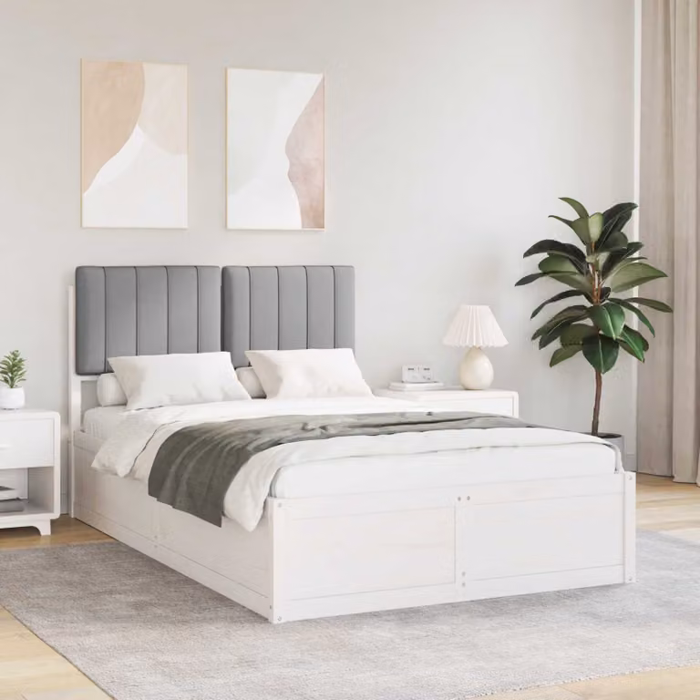 Letto moderno vidaXL con testiera rivestita in tessuto e struttura in legno di pino, Grigio chiaro, L 120 x P 200 cm