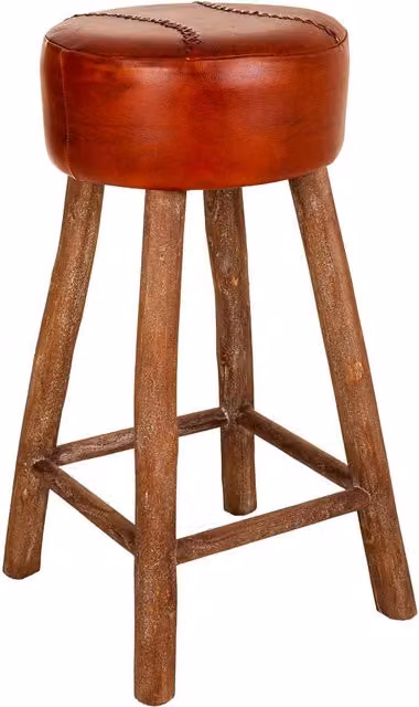 Sgabello Wanderlust Deco in pelle rossa e legno di mango con stile vintage L/P/H: 41 x 41 x 78 cm