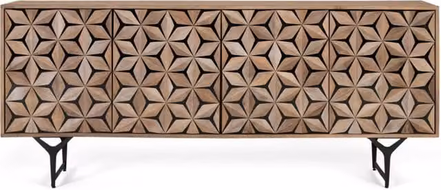 Credenza etnica in legno di mango e metallo marrone Giner y Colomer con decoro geometrico – 1