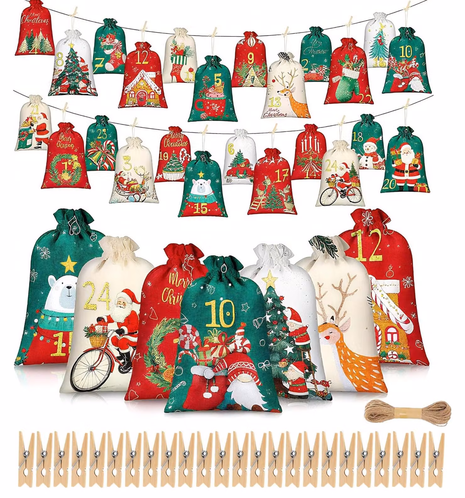 Calendario dell'Avvento natalizio con 24 sacchetti
