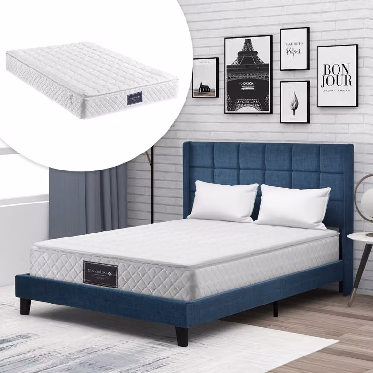 Flieks Letto imbottito Letto matrimoniale Letto in legno con testata e rete a doghe, biancheria da letto 140x200 cm con 25 cm 620 molle 7 zone Materasso a molle H3