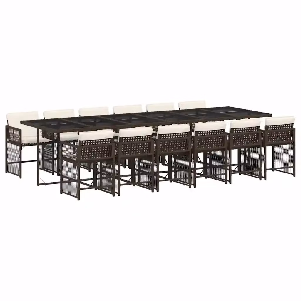 vidaXL Set da Pranzo da Giardino 13pz in Polyrattan Marrone con Cuscini Bianchi e Tavolo in Vetro – 2