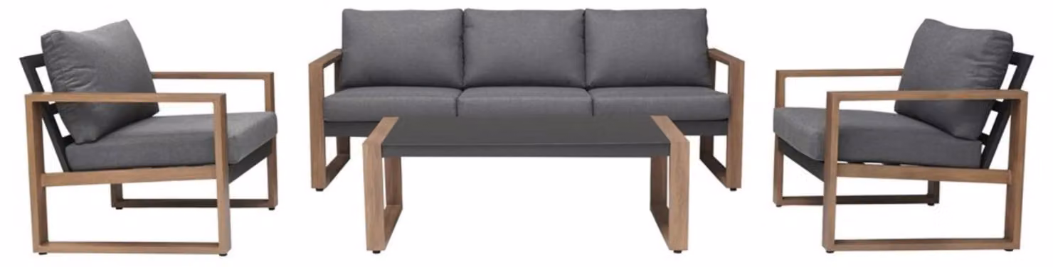 Set di mobili da giardino "raumhirsch" modello DUISBURG, composto da: divano a 3 posti, 2 poltrone, tavolino, ideale per terrazzi, colore grigio