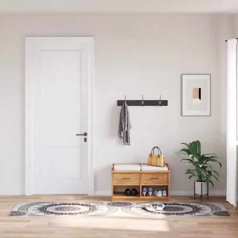 vidaXL Tappeto Lavabile Rettangolare in Poliestere con Motivo Ornamentale, Nero, Grigio e Bianco, L: 150 cm, P: 80 cm