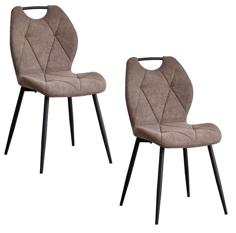 Set di 2 sedie da pranzo - Sedia per cucina/sala da pranzo - Rivestimento in tessuto - Gambe in metallo - Senza braccioli - Design moderno - Colore marrone