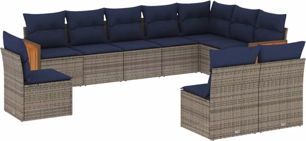 Set Divani da Giardino 10 pz con Cuscini Grigio in Polyrattan