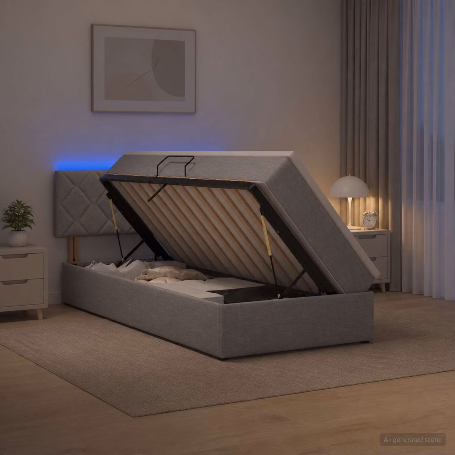 Letto con contenitore e illuminazione LED vidaXL, Grigio, L 90 x P 200 cm