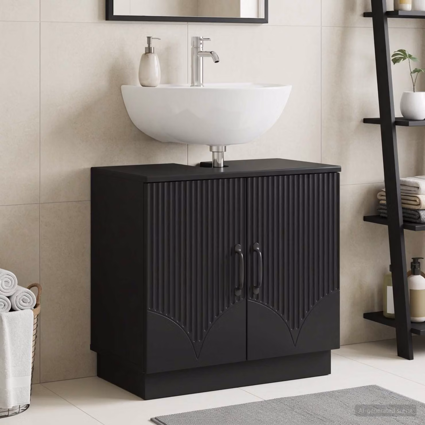 Armadio per lavabo da bagno vidaXL HOORN nero moderno con ante a battente L: 59,5 cm, P: 31,5 cm, H: 56 cm