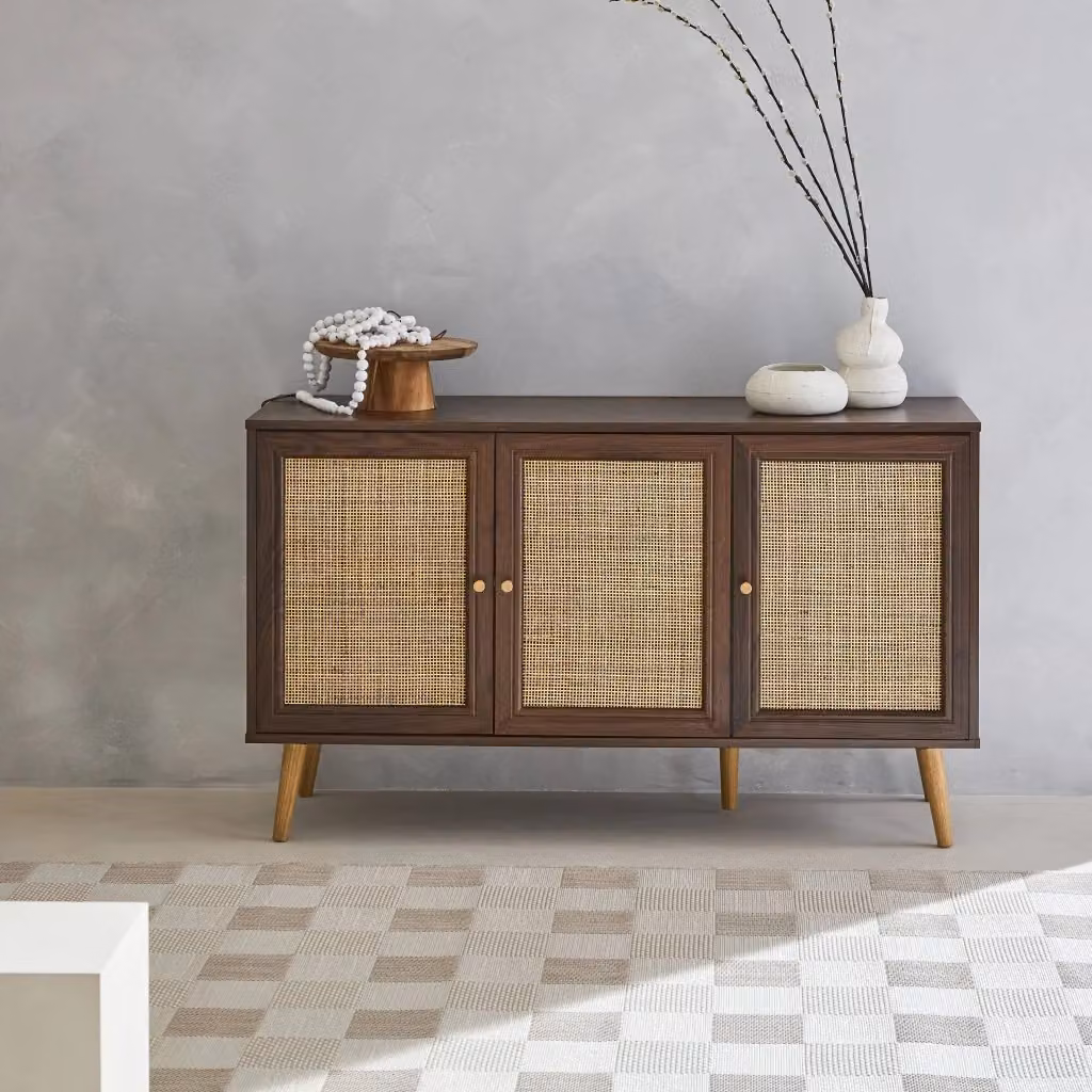 Credenza Sweeek in legno e rattan con design boho in marrone scuro L: 120 cm, H: 70 cm – 2