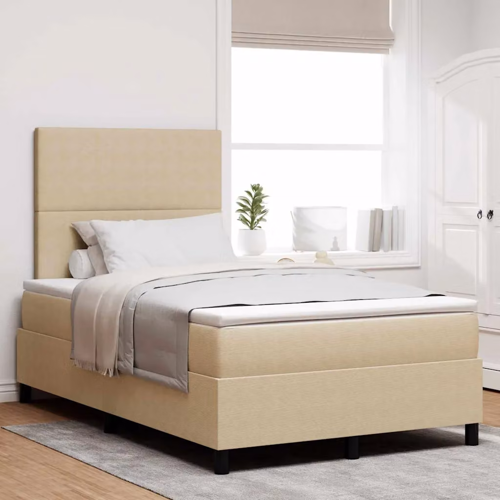 Letto a molle con testiera vidaXL in tessuto, colori grigio, bianco e beige, L/P/H: 120 x 200 x 28 cm