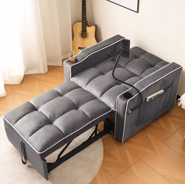 Divano letto singolo estraibile 83x167x76 cm 3 in 1 in schiuma grigio scuro