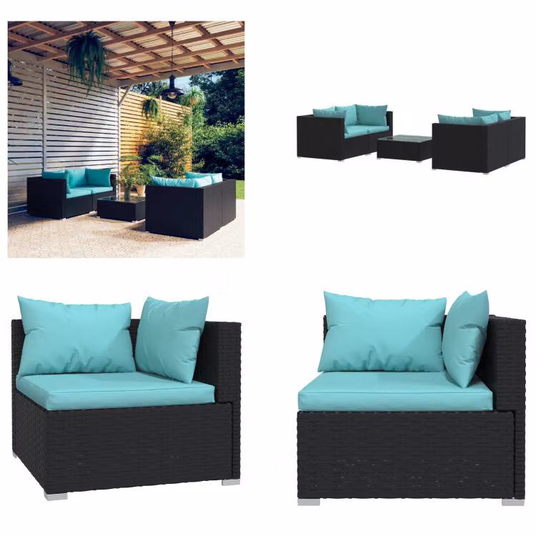 vidaXL set salotto da giardino 5 pezzi con cuscini in poly rattan nero - set salotto da giardino - set salotto da giardino - set salotto da patio - set divano da patio