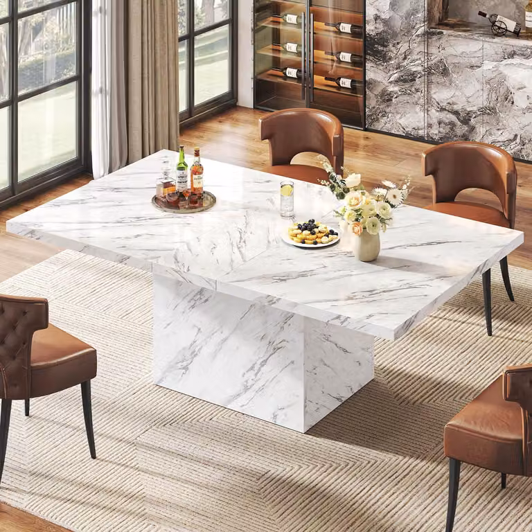 Tavolo da pranzo rettangolare, effetto marmo bianco, dimensioni 160x80x76 cm, per 4-6 persone