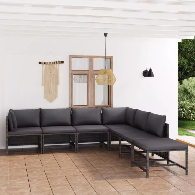 Maison Exclusive - Set da giardino 7 pezzi con cuscini in polyrattan grigio