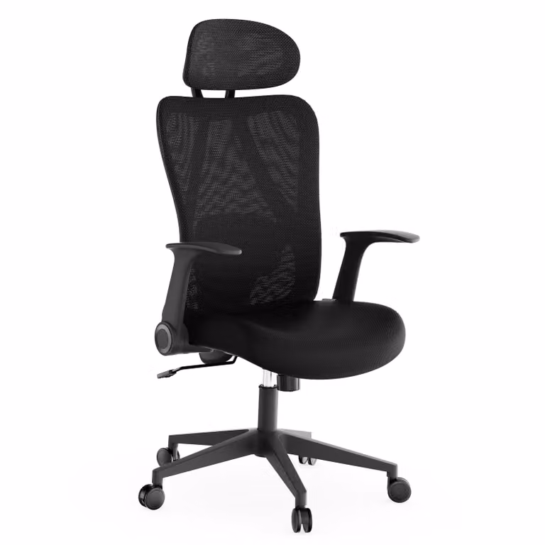 SENSE7 Noxo Sedia da ufficio ergonomica Sedia da scrivania Nera Braccioli ribaltabili Poggiatesta Schienale in rete Sedia direzionale Ufficio domestico Funzione oscillante 150 kg