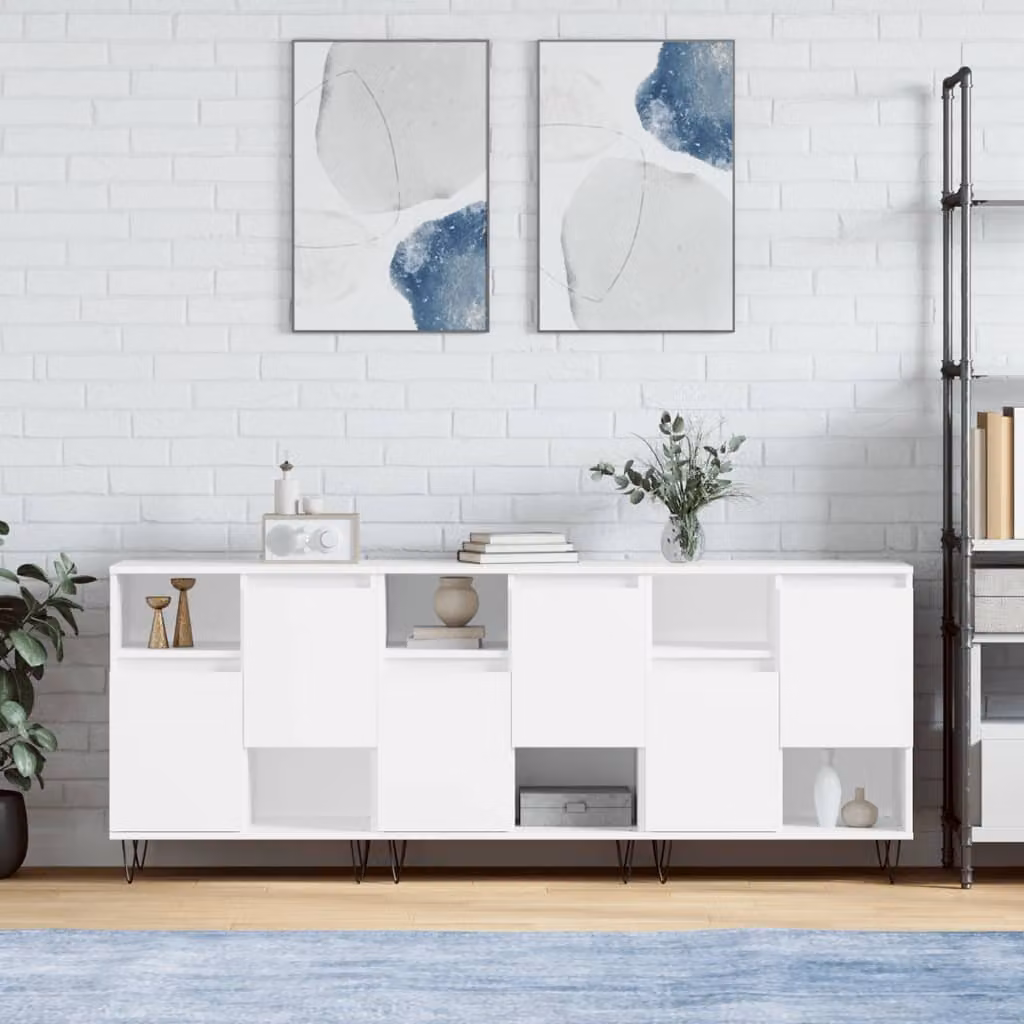 Set di 3 credenze vidaXL in legno multistrato e MDF, colore bianco opaco