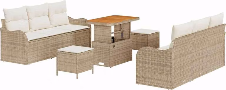 Set Divano da Giardino con cuscino 9 pcs Beige polyrattan