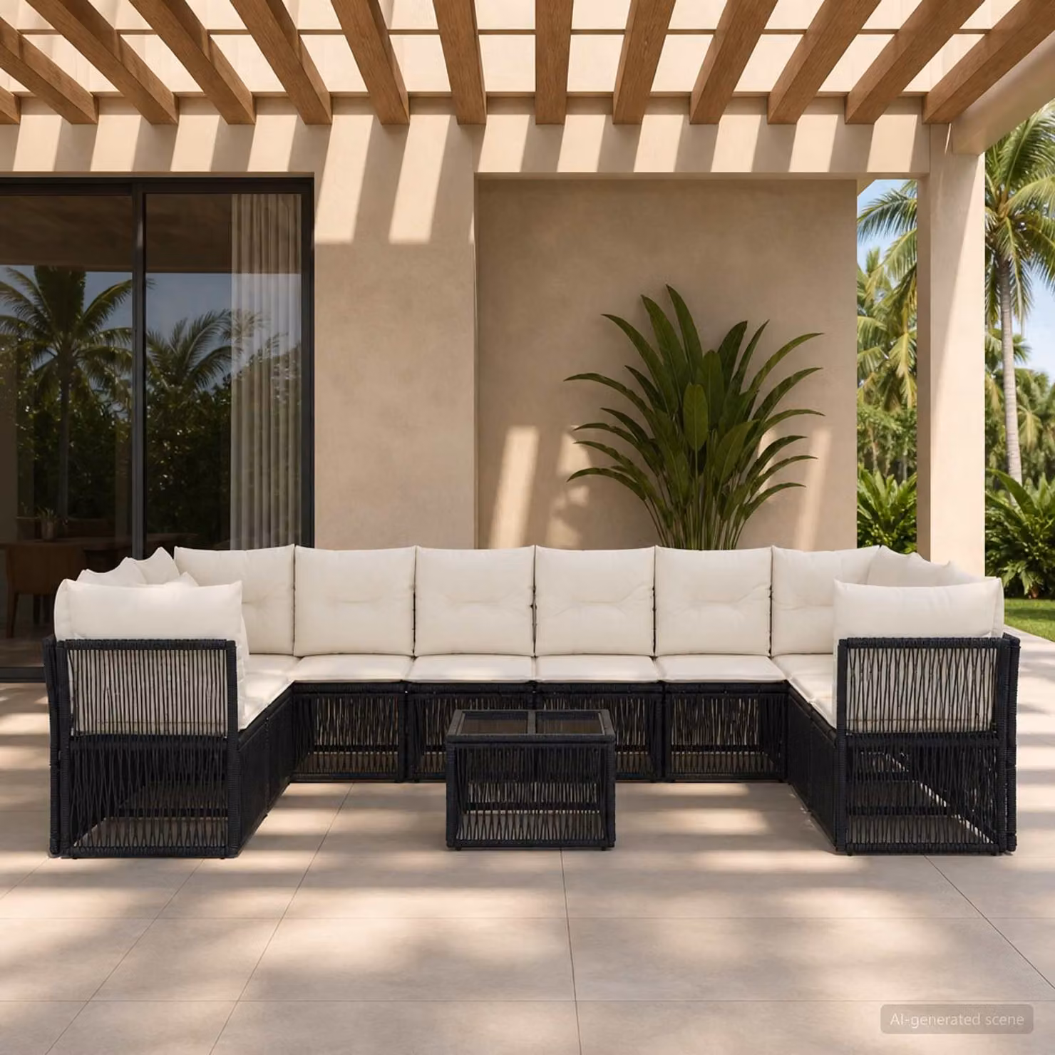 Set Divano da Giardino vidaXL 11 pz Nero con Poltroncine, Tavolino e Cuscini in Polyrattan e Acciaio