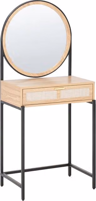Tavolino toeletta con specchio e sgabello BELIANI in marrone e nero per camera da letto o soggiorno