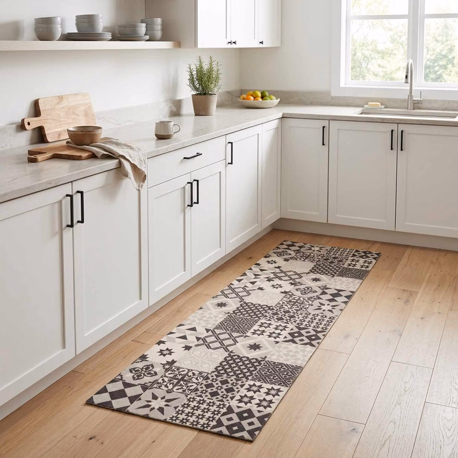 Tappeto da cucina vidaXL con motivo mosaico grigio, lavabile e antiscivolo, L: 180 cm, P: 60 cm, 100% Poliammide