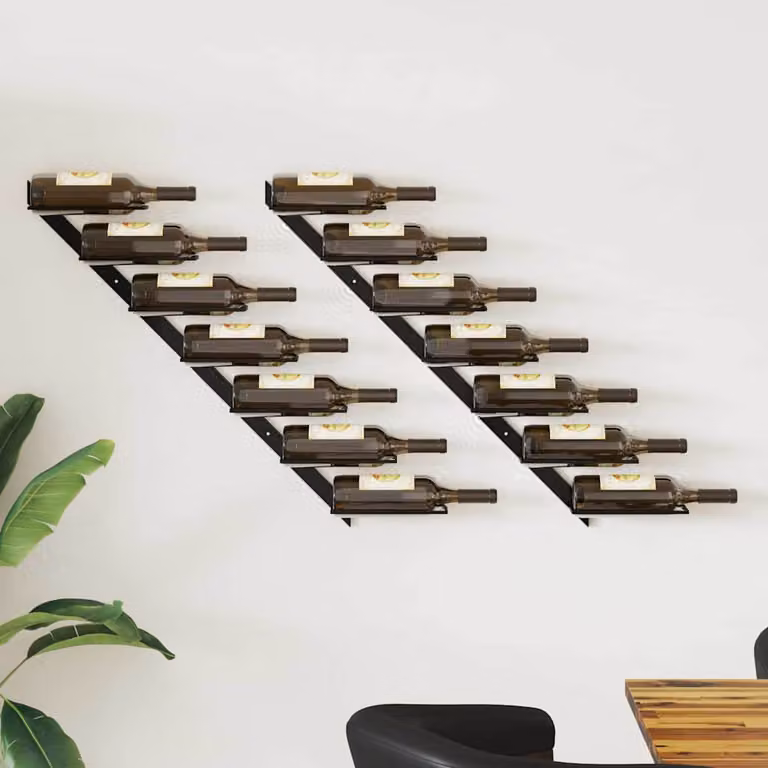 Set di 2 porta vino da parete vidaXL in metallo nero per 14 bottiglie