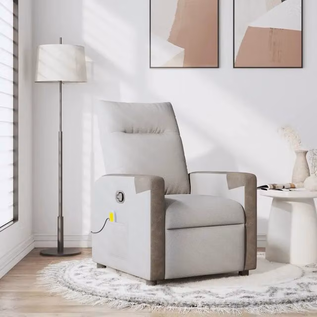 Poltrona Relax Reclinabile vidaXL in Tessuto Grigio con Braccioli e Struttura in Metallo e Legno