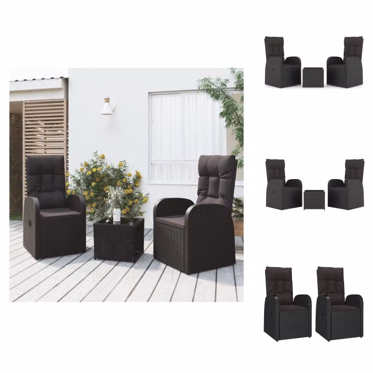 vidaXL Set di 3 pezzi da giardino in rattan nero e acciaio - Set di mobili da giardino