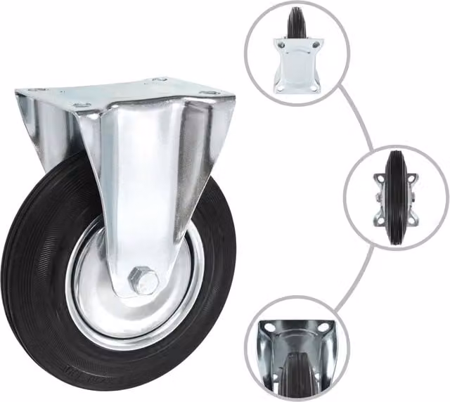 Set di 12 rotelle fisse vidaXL in gomma e zinco galvanizzato, colore nero e argento – 1