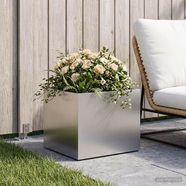 Vaso da giardino vidaXL in acciaio zincato argento L/P/H: 40 x 30 x 30 cm