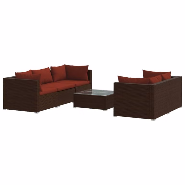 Set Divani da Giardino 6 pz con Cuscini in Polyrattan Marrone