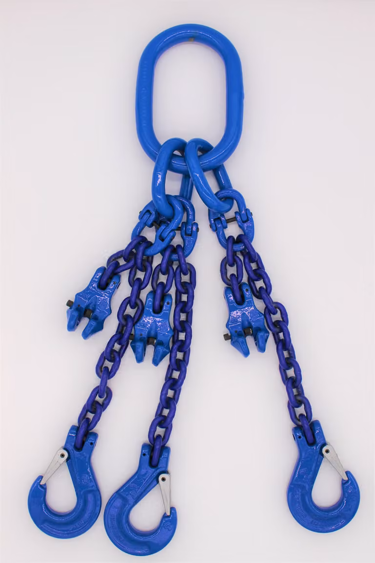 Catena da imbracatura grado 10 a 3 fili 2,0 m 8 mm con accorciamento blu