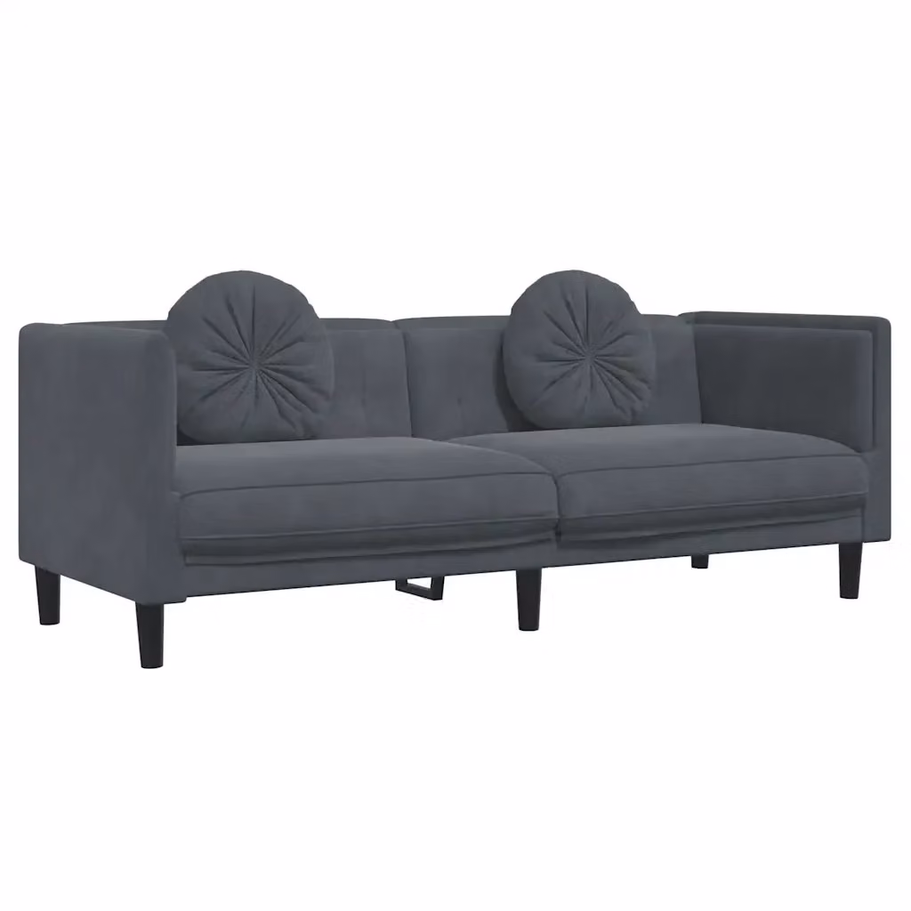 Divano a 3 posti vidaXL in velluto grigio con cuscini decorativi per il tuo soggiorno L: 193.5 cm, P: 77 cm, H: 70 cm – 2