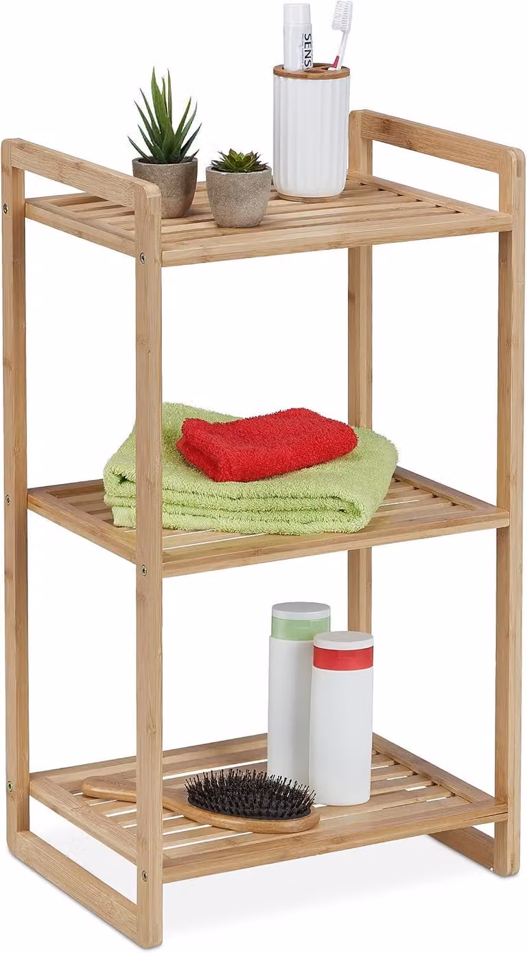 Mensole in bambù - 70 x 40 x 30 cm - Scaffale da bagno autoportante con 3 ripiani - Scaffale per la cucina - Salotto - Libreria - Colore naturale