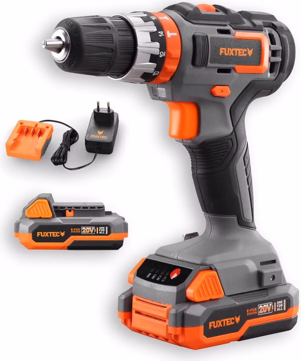 Trapano a percussione a batteria FUXTEC 20V FX-E1SBS20 SET con 2 batterie da 2Ah, 1 caricatore da 1A