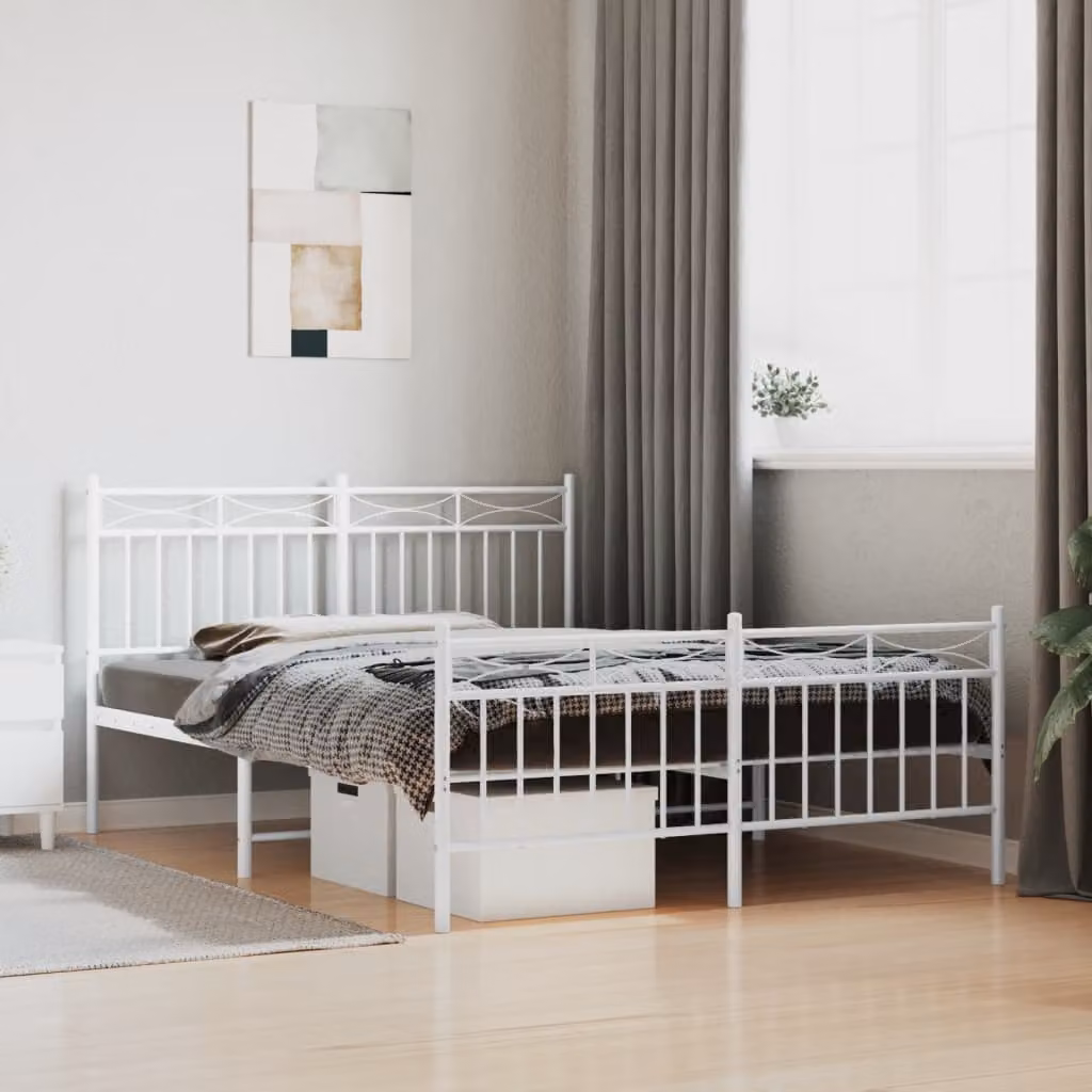 vidaXL Giroletto con Testiera e Pediera in Metallo Bianco L/P/H: 140 x 190 cm