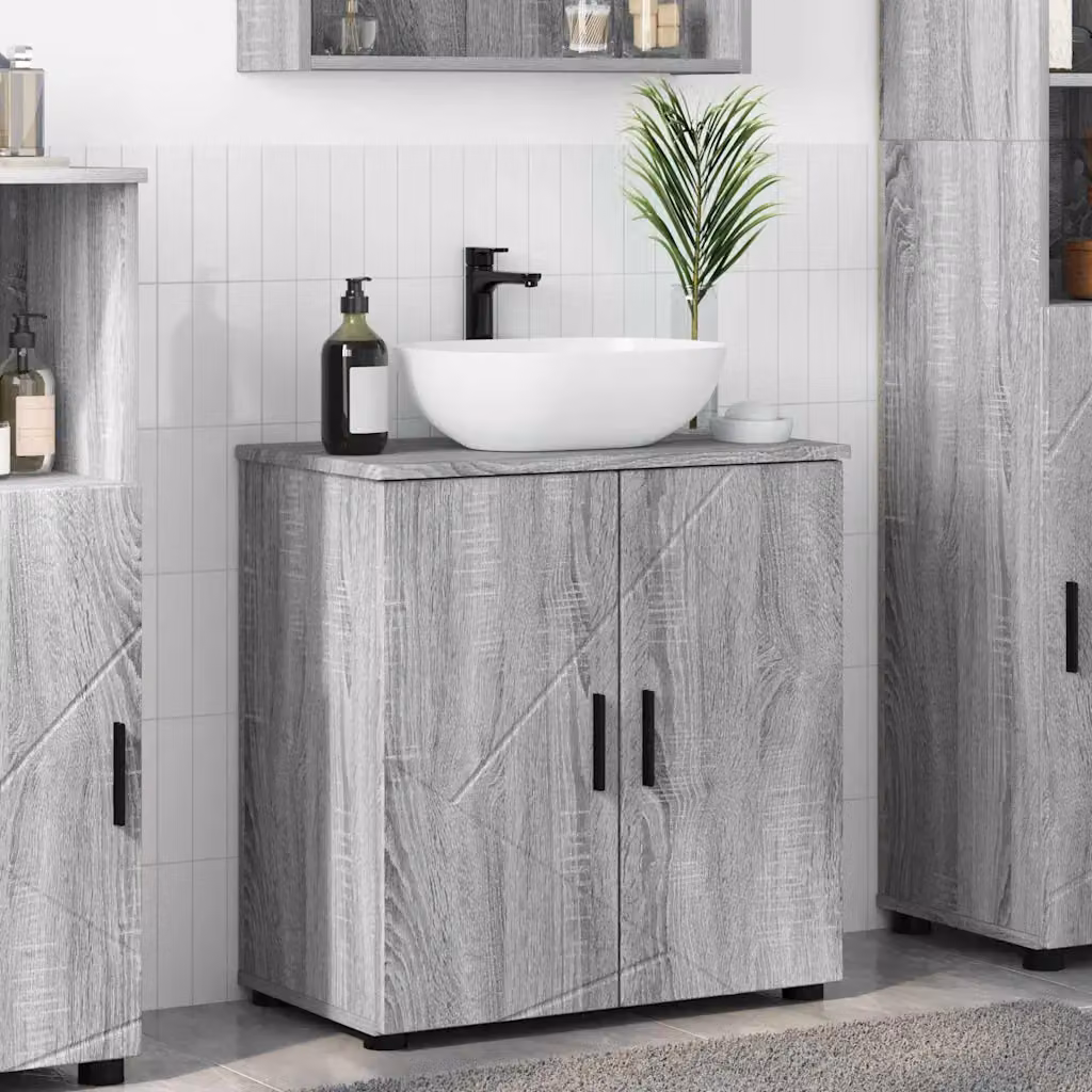 Mobile da bagno moderno vidaXL in legno e metallo Grigio, L: 61 cm, P: 35 cm, H: 64 cm
