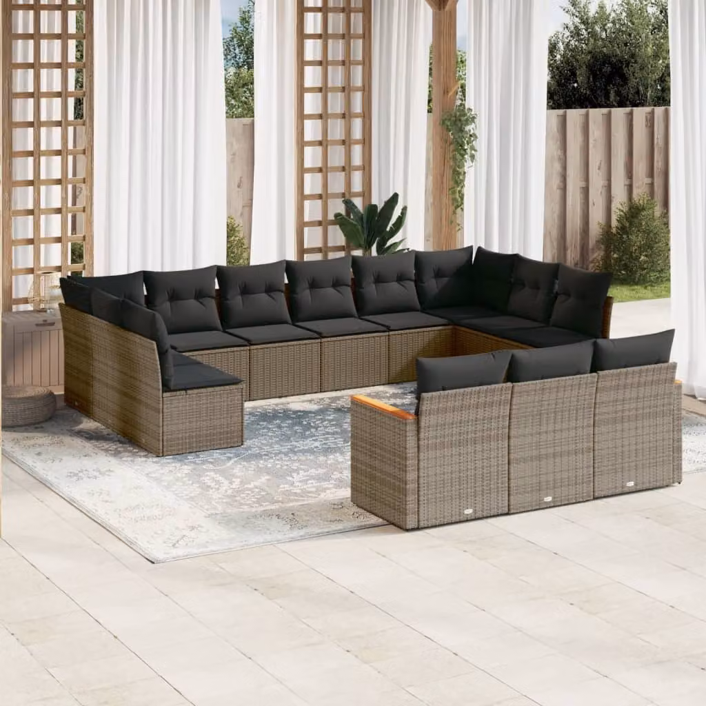 Set di divani da giardino vidaXL a forma di U composto da 13 pezzi con cuscini grigi in polyrattan e struttura in metallo – 1