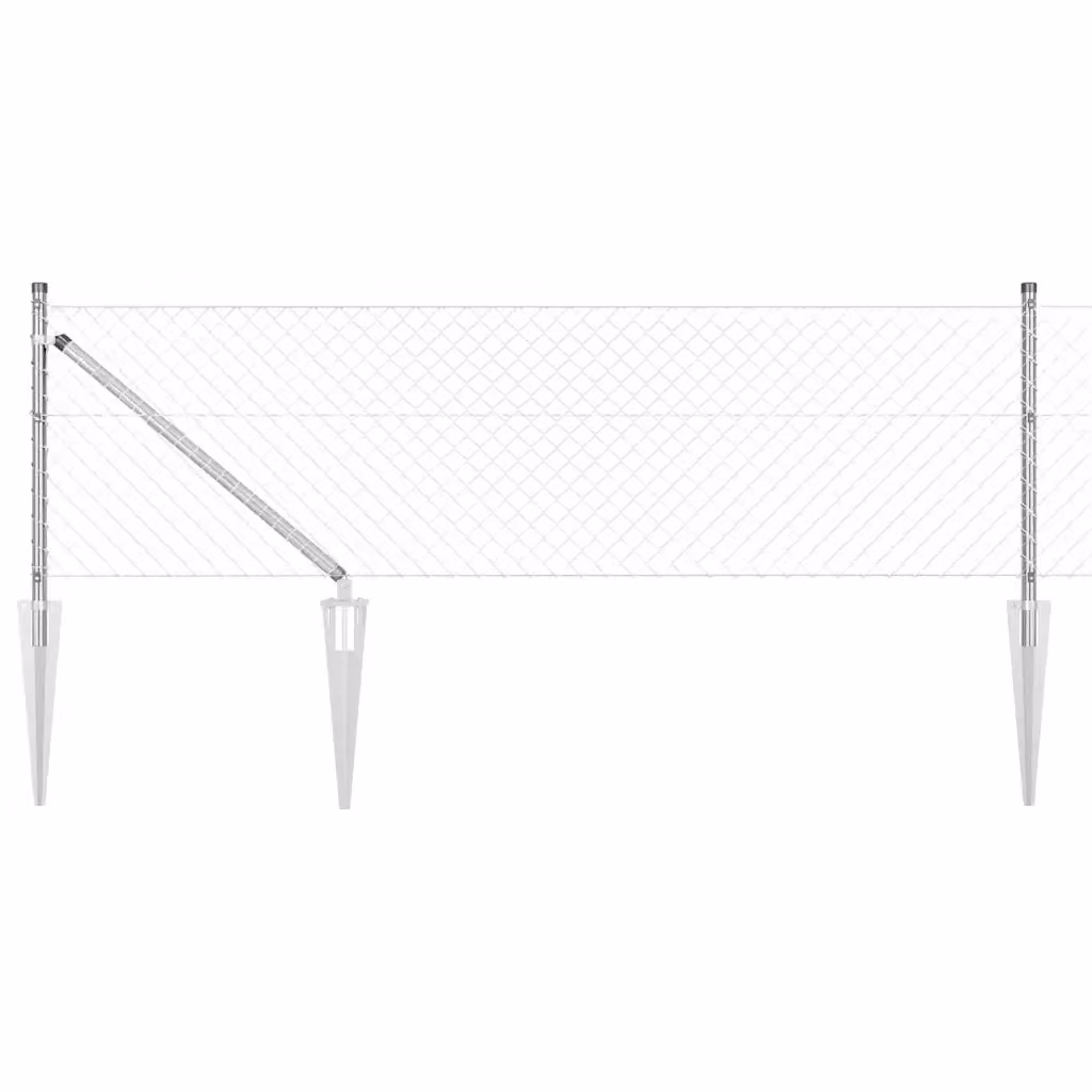 Recinzione a maglie con punte vidaXL in acciaio zincato color argento, L: 10 m, H: 1,8 m, P: 0,4 m