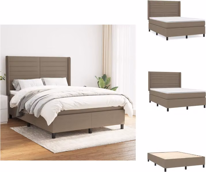 vidaXL Letto a molle con materasso in tessuto taupe 140x200 cm - Letti e strutture letto
