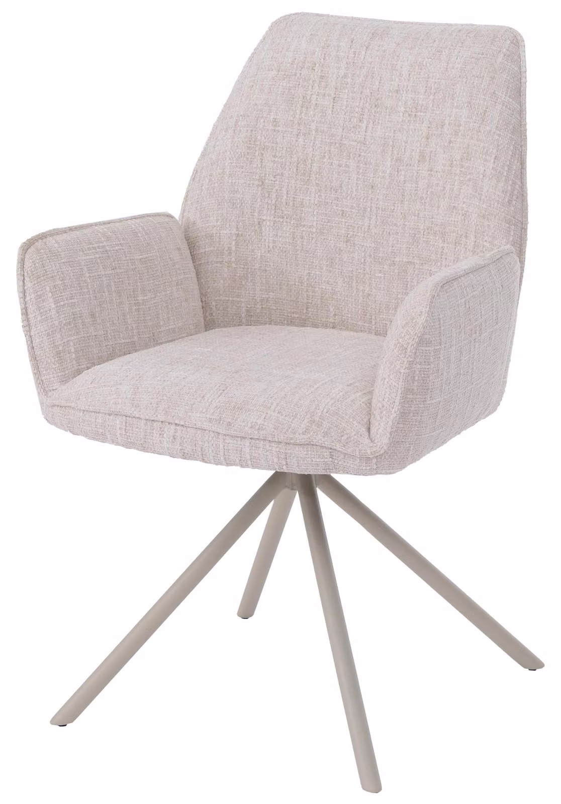 Sedia da pranzo HWC-G67, sedia da cucina, girevole, con meccanismo di auto-regolazione, rivestita in tessuto chenille (410g/m²), struttura color crema, seduta color crema