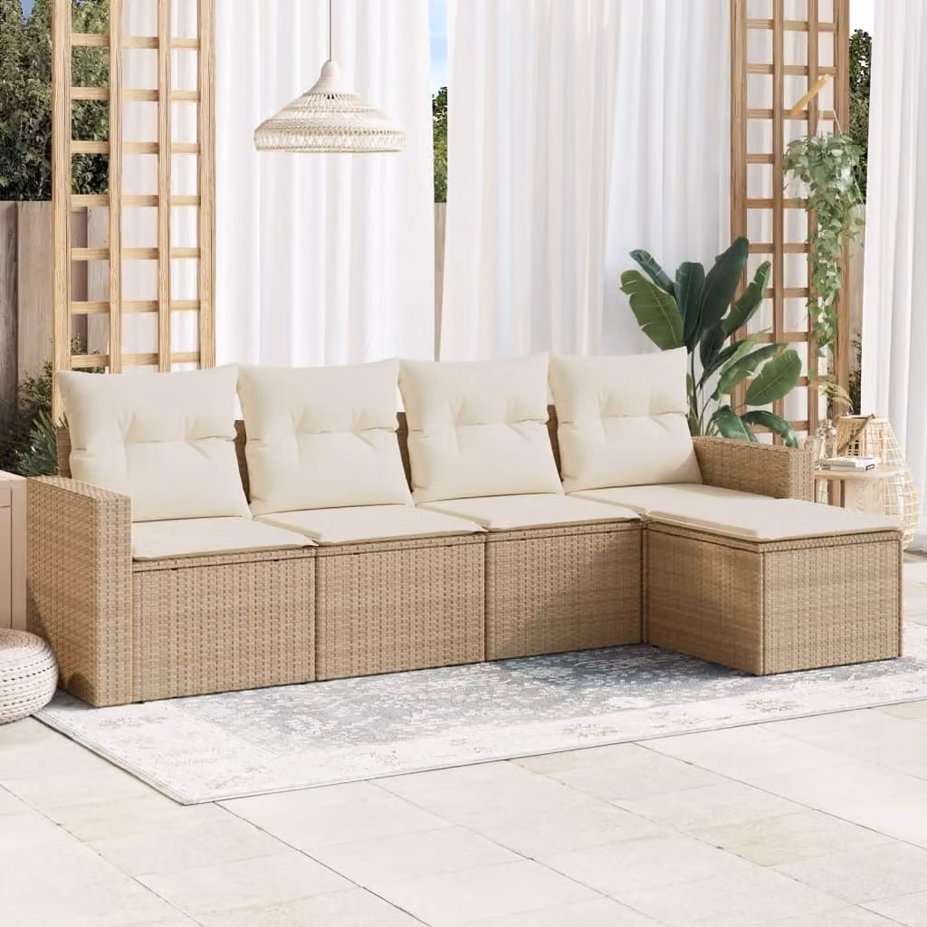 vidaXL Set Divano da Giardino a L 5 pz con Cuscini Beige e Struttura in Metallo e Polyrattan