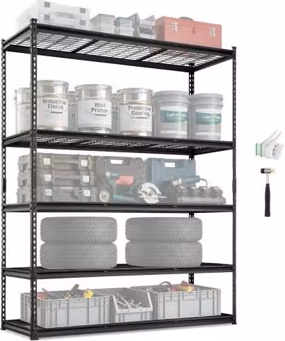Scaffale portaoggetti VEVOR in metallo nero con 5 ripiani regolabili, L: 152,4 cm, P: 61,0 cm, H: 198,1 cm