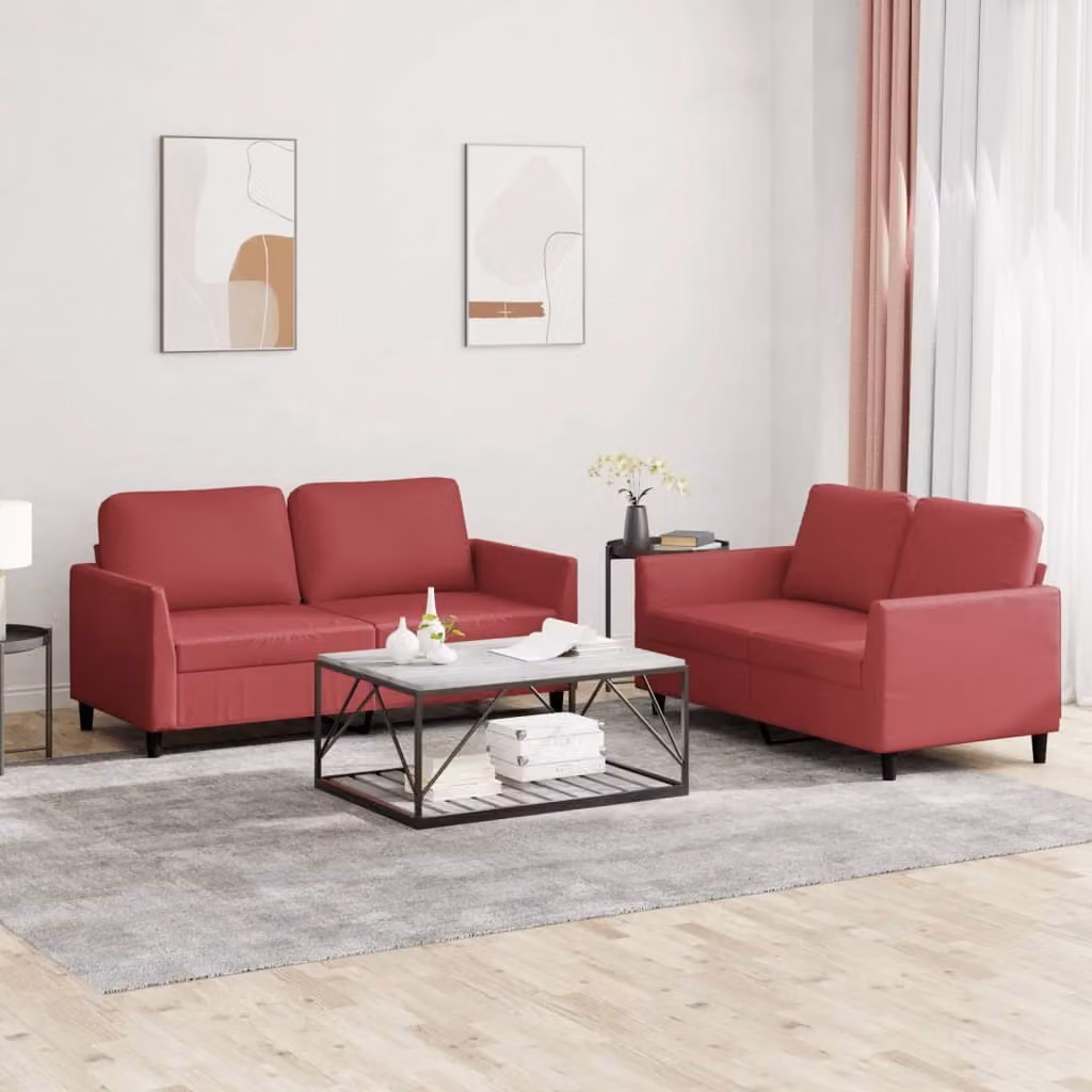 Maison Exclusive - Set divano a 2 posti con cuscini in ecopelle color bordeaux