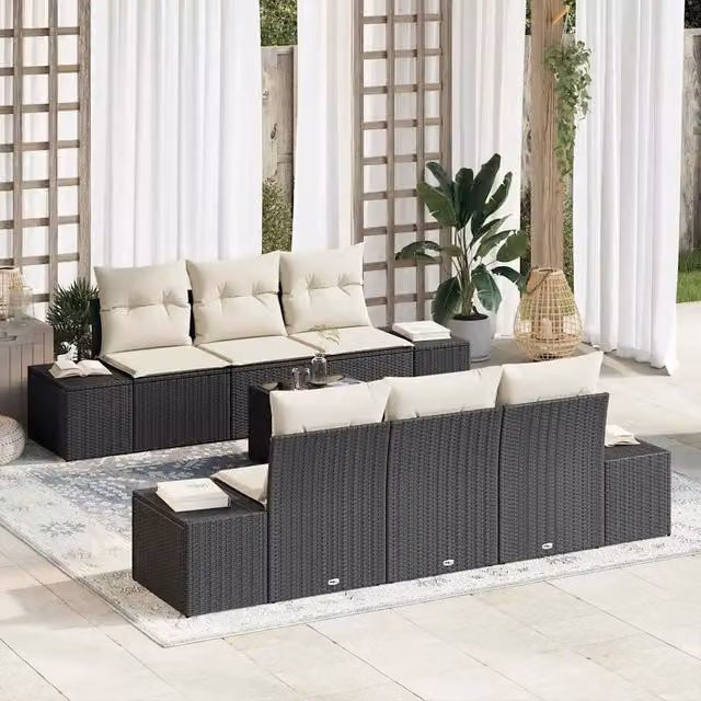 Set Divano da Giardino 8 pz Nero e Crema polyrattan 3355616