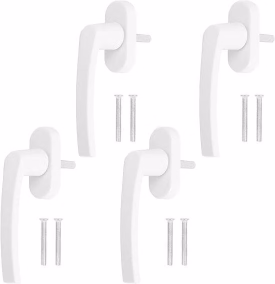 Set di 4 maniglie bianche con chiusura per finestre, senza cilindro, lunghezza del perno 35 mm - Adatte per finestre, portefinestre e porte del balcone