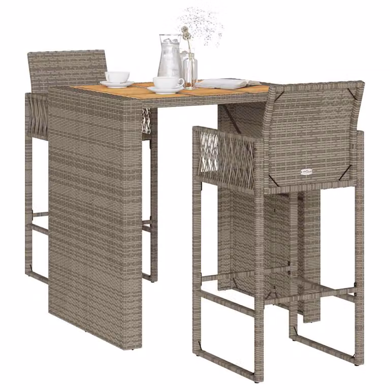 Set Bar da Giardino vidaXL in 3 Pezzi in Polyrattan e Legno di Acacia Grigio