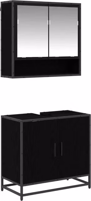 Set di mobili per il Bagno | Armadio da bagno 2 pz Rovere Nero Legno multistrato